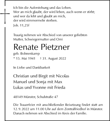 Anzeige von Renate Pietzner 