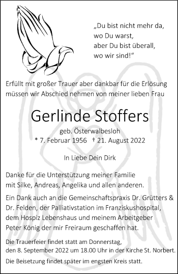 Anzeige von Gerlinde Stoffers 