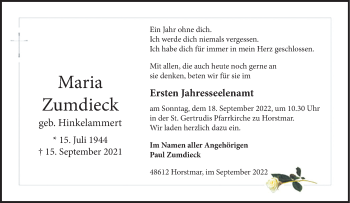 Anzeige von Maria Zumdieck 