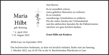 Anzeige von Maria Hilbt 