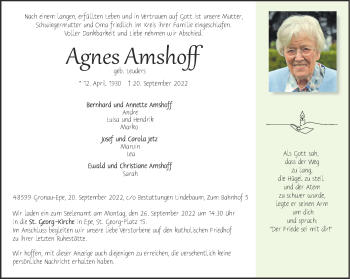 Anzeige von Agnes Amshoff 