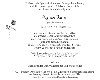 Anzeige von Agnes Rüter 