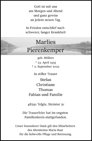 Anzeige von Marlies Pierenkemper 