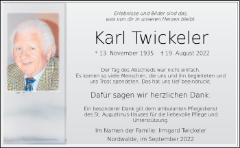 Anzeige von Karl Twickeler 