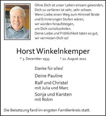 Anzeige von Horst Winkelnkemper 