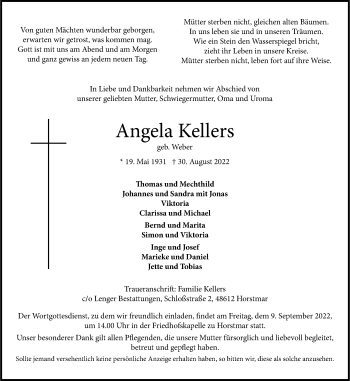 Anzeige von Angela Kellers 