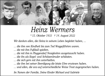 Anzeige von Heinz Wermers 