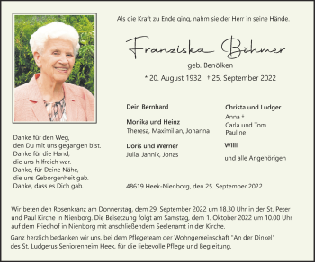 Anzeige von Franziska Böhmer 