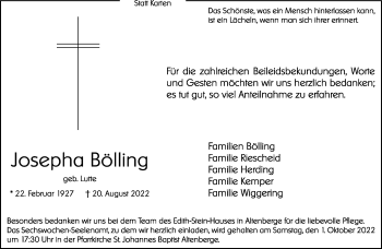 Anzeige von Josepha Bölling 