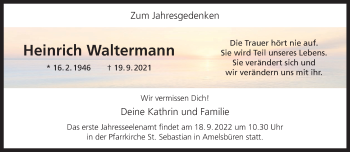 Anzeige von Heinrich Waltermann 