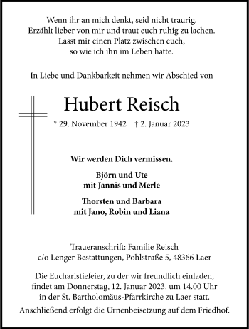 Anzeige von Hubert Reisch 