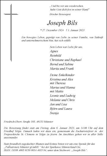 Anzeige von Joseph Bils 