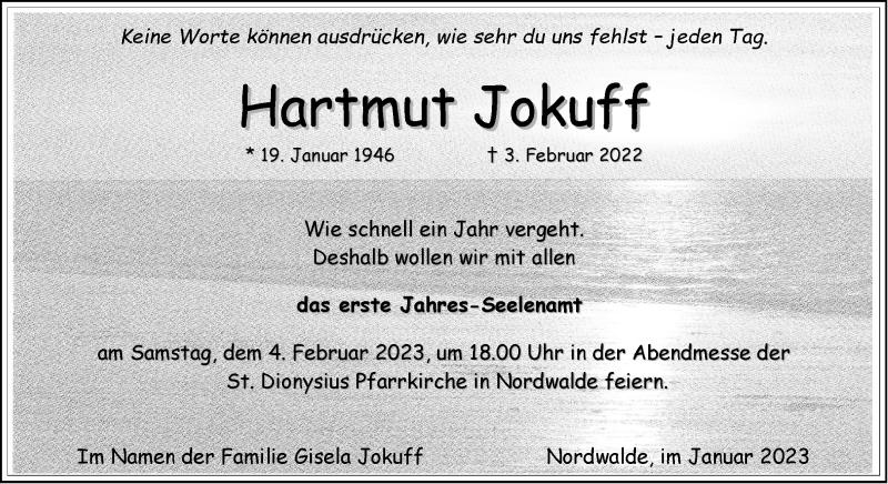  Traueranzeige für Hartmut Jokuff vom 28.01.2023 aus 