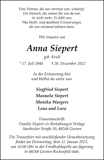Anzeige von Anna Siepert 