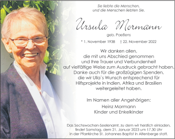 Anzeige von Ursula Mormann 