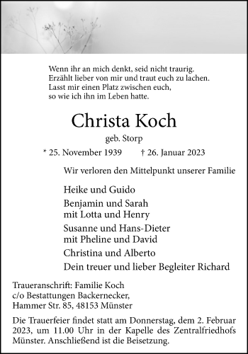 Anzeige von Christa Koch 