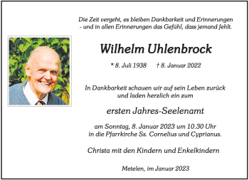 Anzeige von Wilhelm Uhlenbrock 