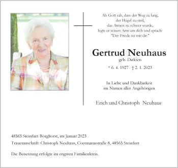Anzeige von Gertrud Neuhaus 