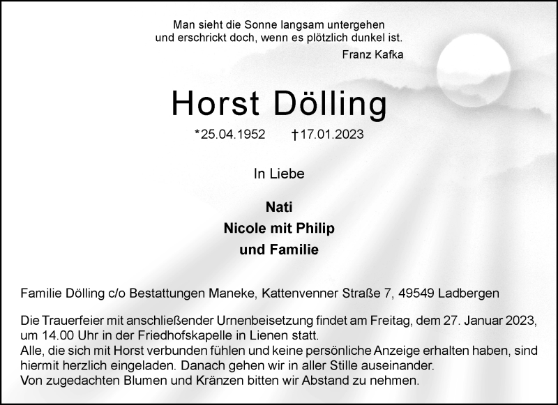  Traueranzeige für Horst Dölling vom 25.01.2023 aus 