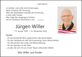 Anzeige von Jürgen Willer 