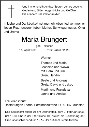 Anzeige von Maria Brungert 