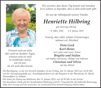 Anzeige von Henriette Hilbring 