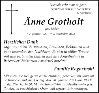 Anzeige von Änne Grotholt 