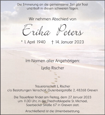 Anzeige von Erika Peters 