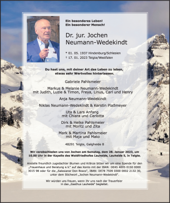 Anzeige von Dr. Jur. Jochen Neumann-Wedekindt 