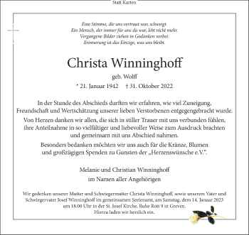 Anzeige von Christa Winninghoff 
