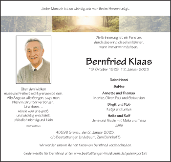 Anzeige von Bernfried Klaas 