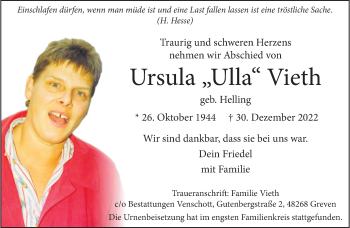 Anzeige von Ursula Vieth 