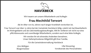 Anzeige von Mechthild Terwort 