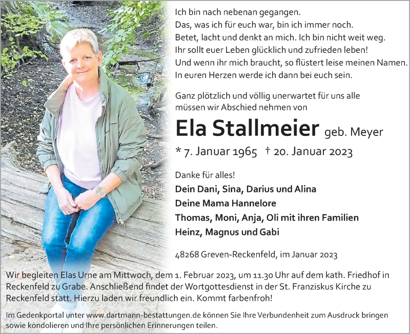  Traueranzeige für Ela Stallmeier vom 28.01.2023 aus 