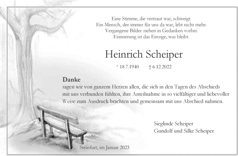  Traueranzeige für Heinrich Scheiper vom 17.01.2023 aus 