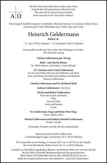 Anzeige von Heinrich Geldermann 