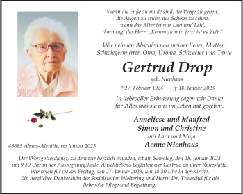 Anzeige von Gertrud Drop 