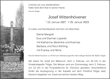 Anzeige von Josef Wittenhövener 