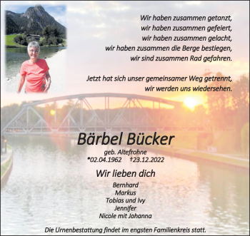 Anzeige von Bärbel Bücker 