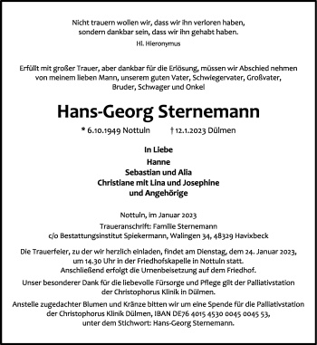 Anzeige von Hans-Georg Sternemann 