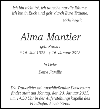 Anzeige von Alma Mantler 