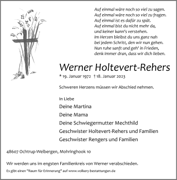 Anzeige von Werner Holtevert-Rehers 