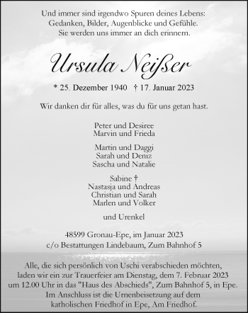 Anzeige von Ursula Neißer 