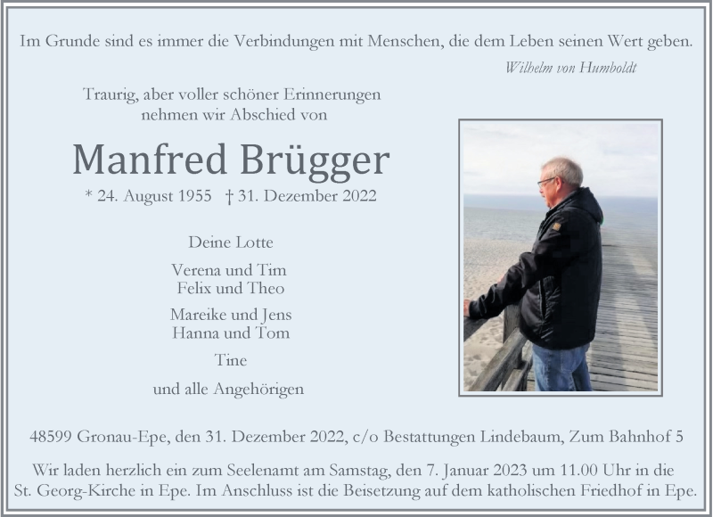 Traueranzeige für Manfred Brügger vom 04.01.2023 aus 