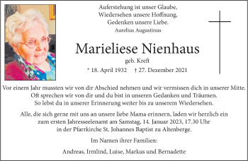 Anzeige von Marieliese Nienhaus 