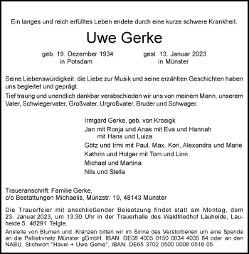 Anzeige von Uwe Gerke 