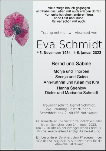 Anzeige von Eva Schmidt 