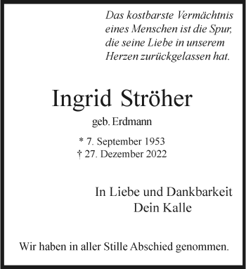 Anzeige von Ingrid Ströher 