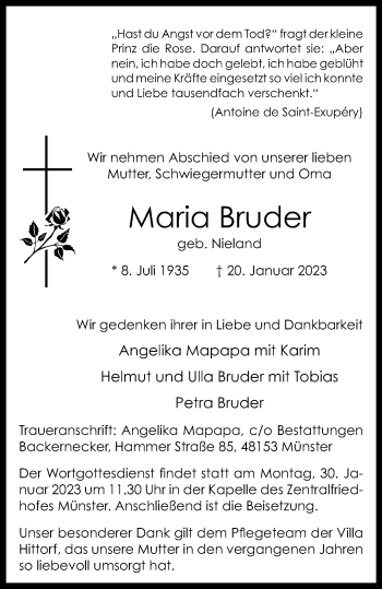 Anzeige von Maria Bruder 