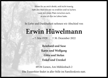 Anzeige von Erwin Hüwelmann 